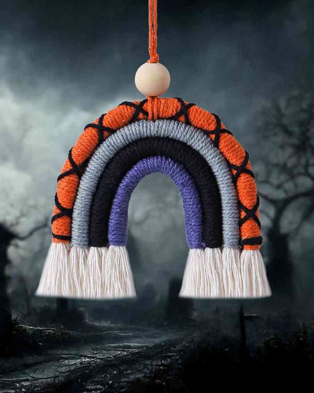 Fringe Macrame Rainbow Shape Wood Bead Cotton Keychain