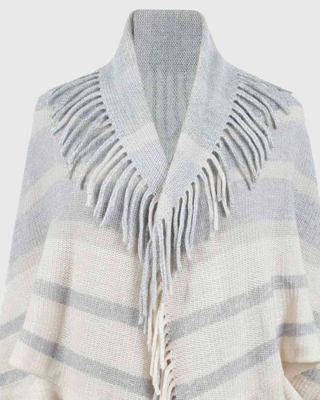 Fringe Detail Open Front Poncho