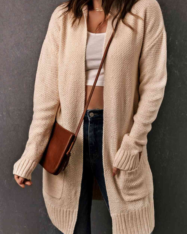 Open Front Hooded Cardigan with Pockets