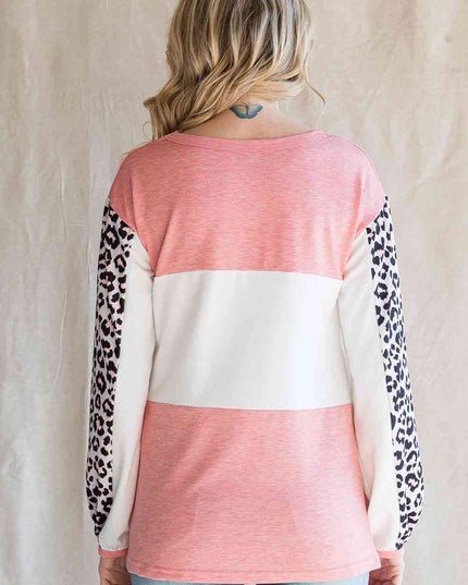 Leopard Color Block Top