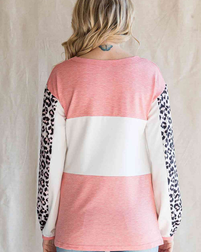 Leopard Color Block Top