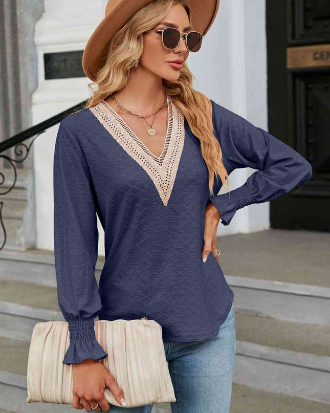V-Neck Flounce Sleeve Blouse