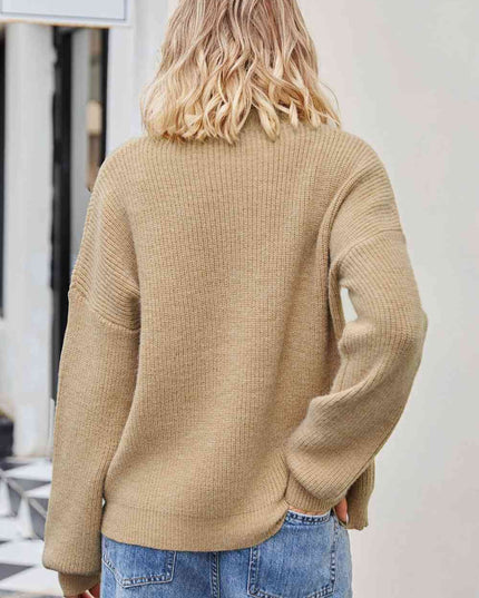 Ribbed Round Neck Dropped Shoulder Knit Top