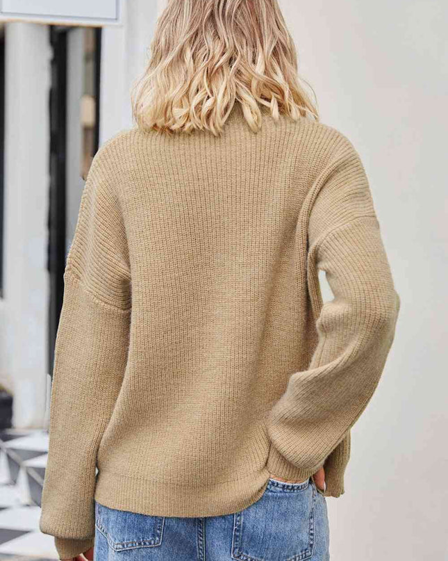 Ribbed Round Neck Dropped Shoulder Knit Top