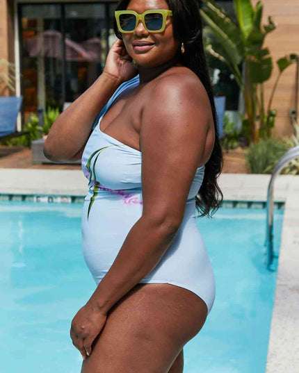 Marina West Swim Vacay Mode One Shoulder Swimsuit in Pastel Blue