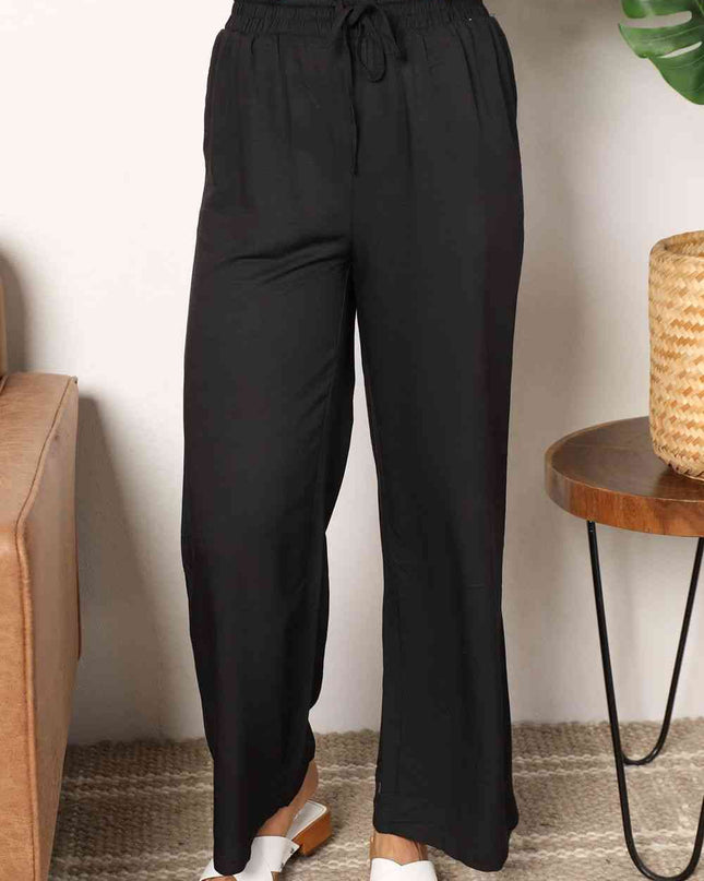 Double Take Drawstring Smocked Waist Wide Leg Pants