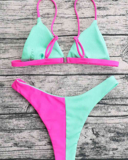 Contrast Ribbed Bikini Set