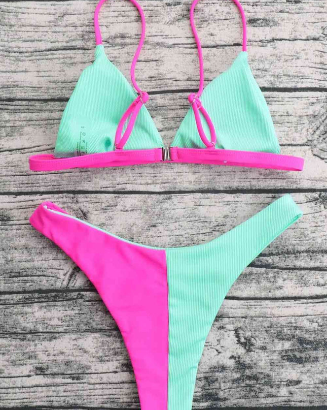 Contrast Ribbed Bikini Set