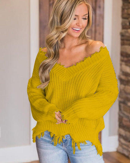 Frayed Hem Dropped Shoulder Sweater
