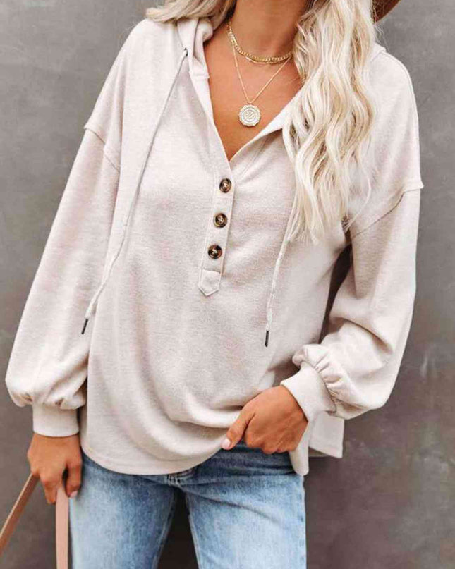 Buttoned Drop Shoulder Hoodie