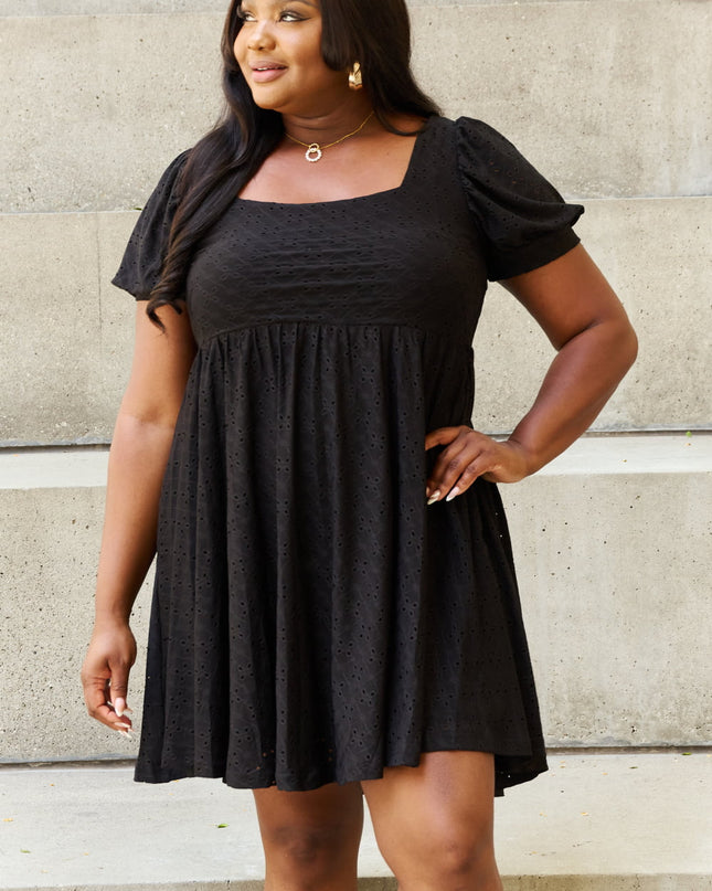 Davi & Dani Walk In The Park Full Size Square Neck Crochet Mini Dress