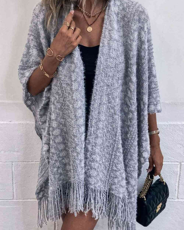 Open Front Fringe Hem Poncho
