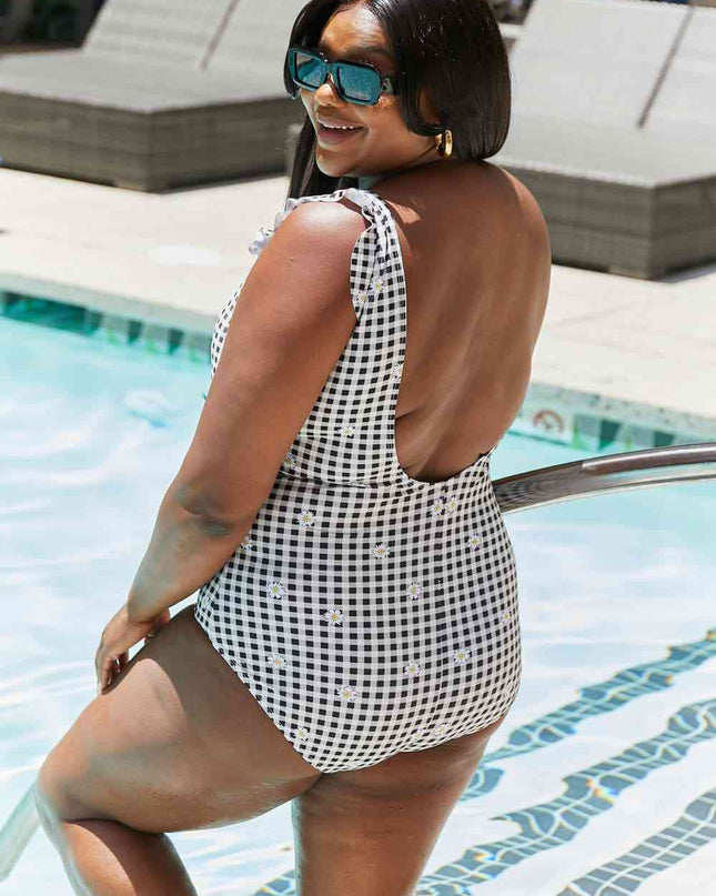 Marina West Swim Full Size Float On Ruffle Faux Wrap One-Piece in Black
