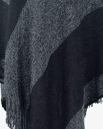 Color Block Fringe Hem Poncho