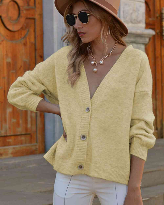 V-Neck Button-Down Dropped Shoulder Cardigan