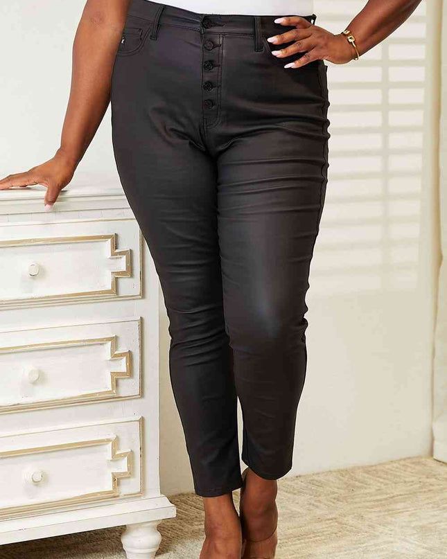 Kancan Full Size High Rise Black Coated Ankle Skinny Jeans