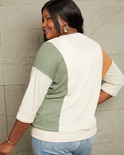 Sew In Love Full Size Tri-Color Pattern Blouse