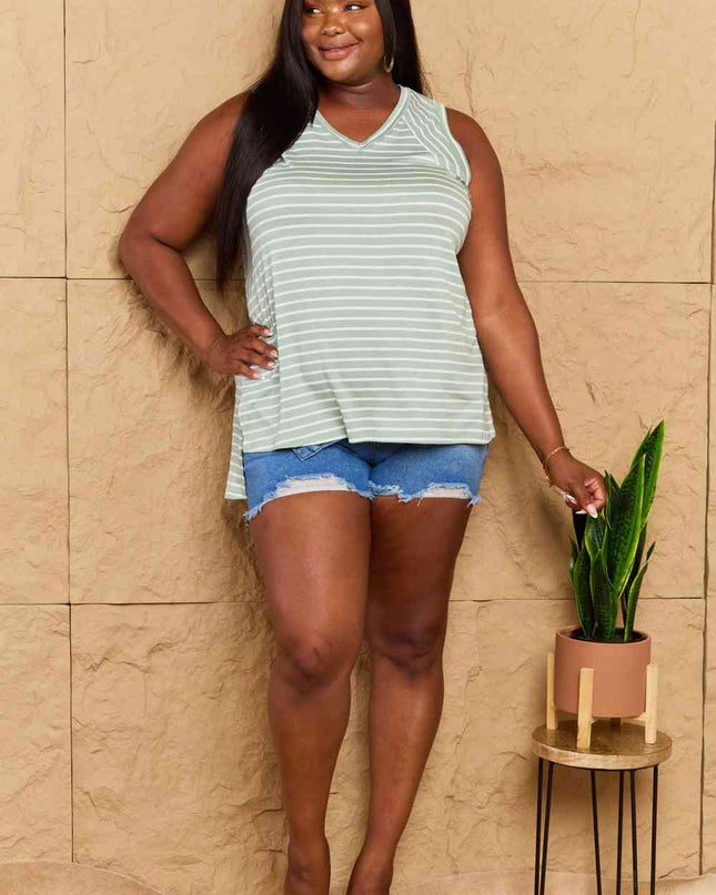 Doublju Full Size Striped Sleeveless V-Neck Top