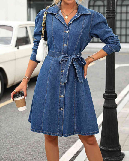 Button Down Long Sleeve Denim Dress