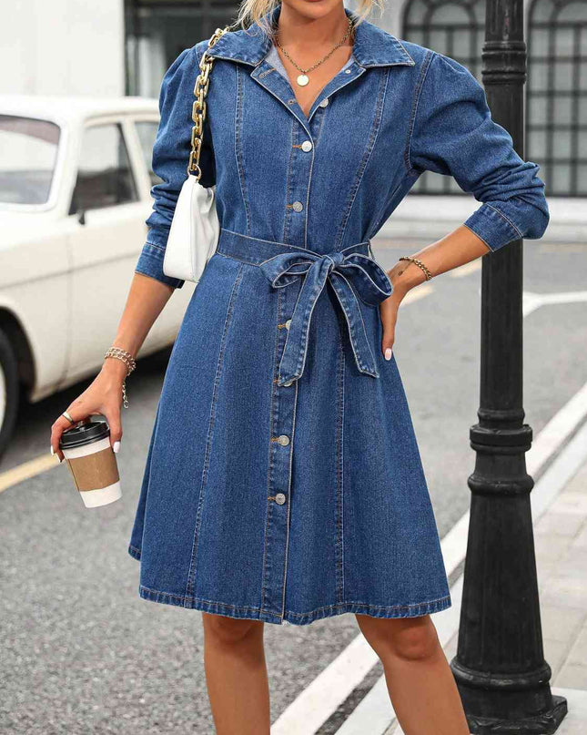 Button Down Long Sleeve Denim Dress