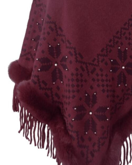Fringe Geometric Cape Sleeve Poncho