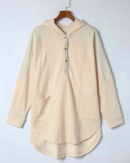 Long Sleeve Buttoned Hoodie with Pockets