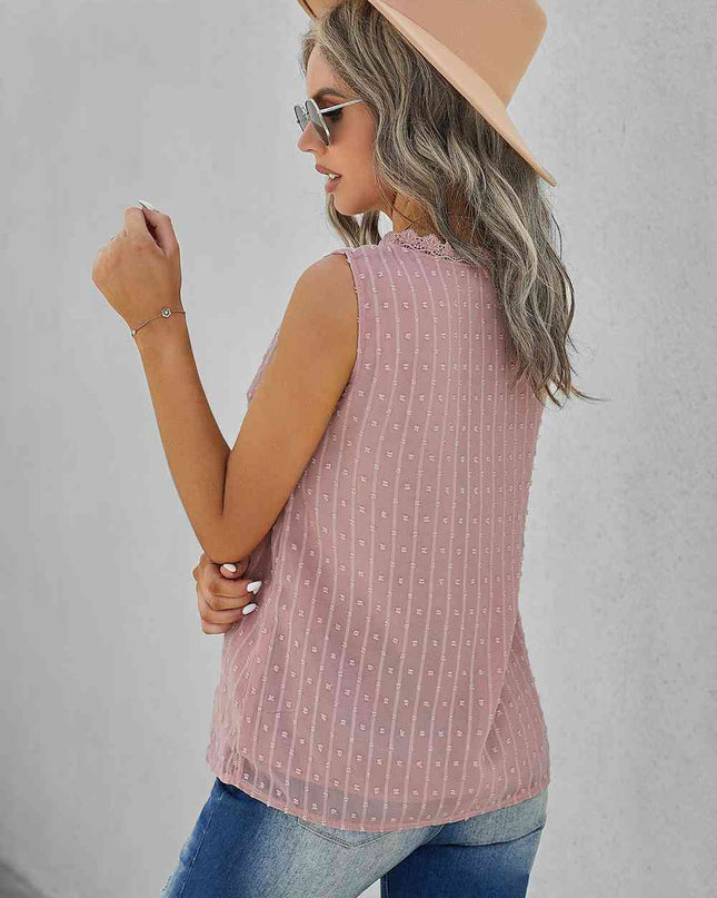 Swiss Dot Lace Detail Plunge Tank