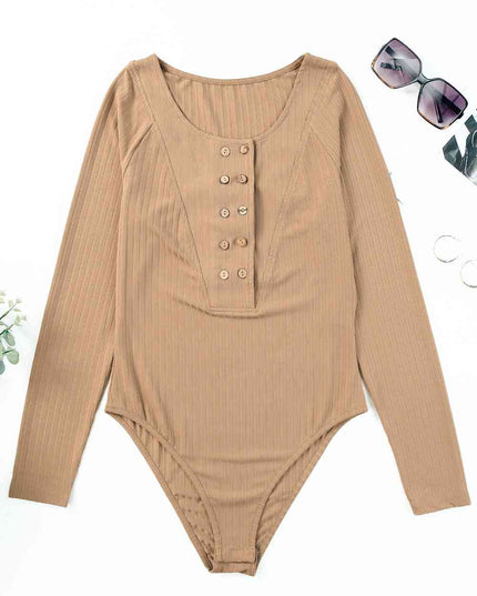 Ribbed Buttoned Long Sleeve Bodysuit