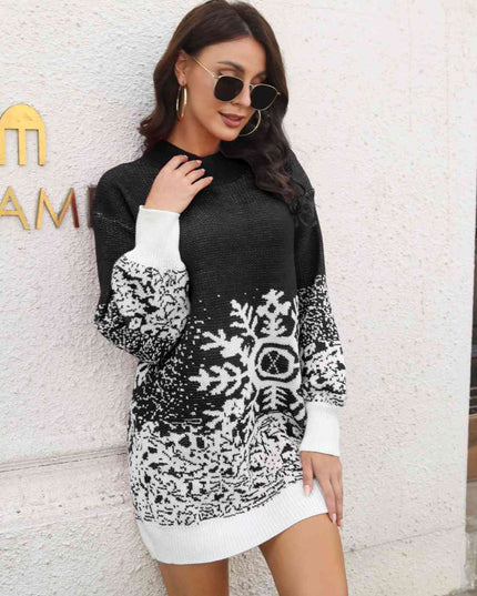 Snowflake Pattern Sweater Dress