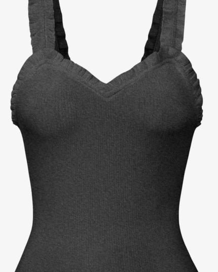 Ribbed Ruffle Trim Sleeveless Bodysuit