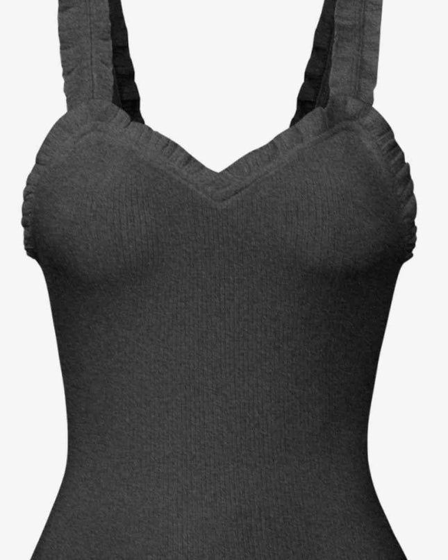 Ribbed Ruffle Trim Sleeveless Bodysuit
