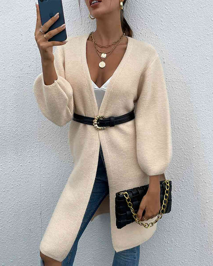 Open Front Slit Long Sleeve Cardigan