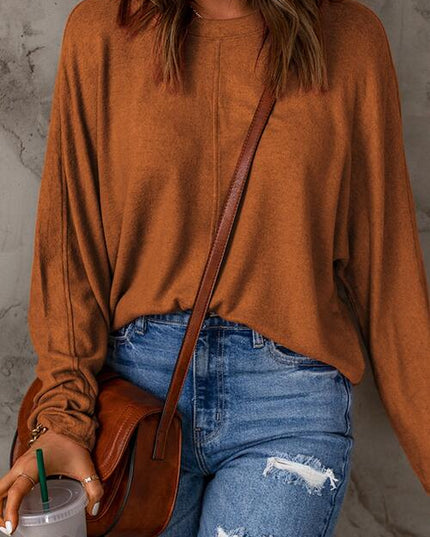Seam Detail Round Neck Long Sleeve Top