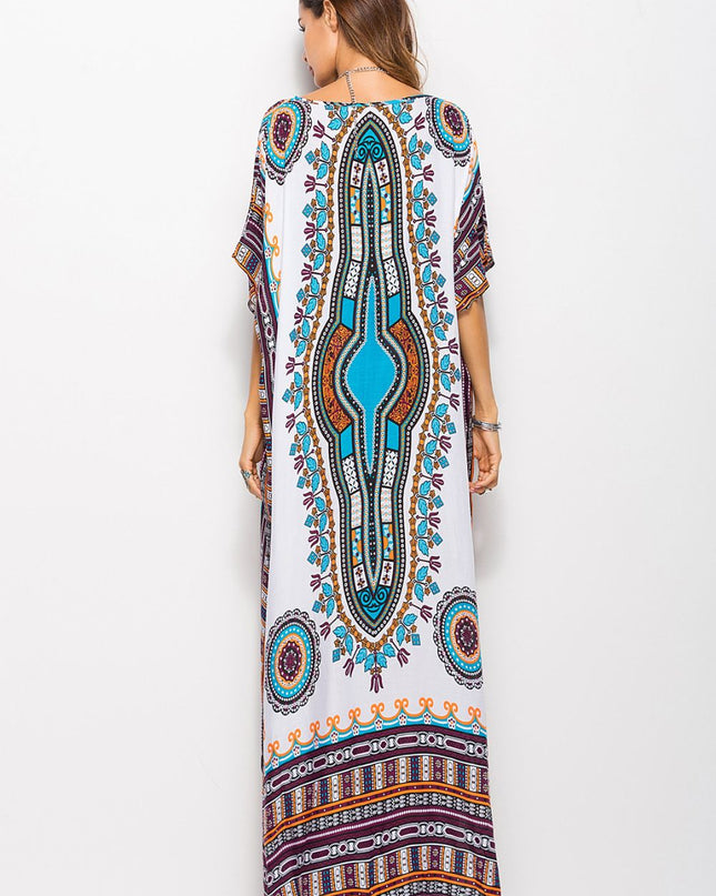 Printed V-Neck Side Slit Maxi Dress