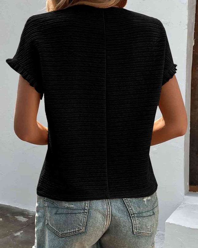 Textured Round Neck Short Sleeve Top