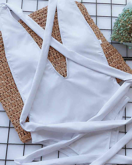 Halter Neck Deep V Tied One-Piece Swimsuit