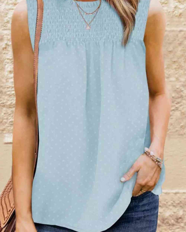 Smocked Tie Back Frill Trim Tank