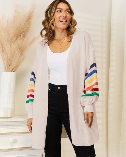 Striped Open Front Dropped Shoulder Cardigan