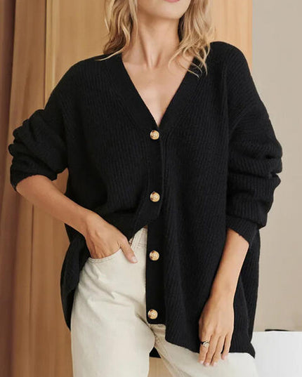 Full Size V-Neck Rib-Knit Cardigan