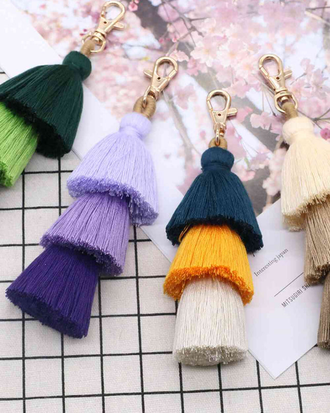 Assorted 4-Pack Multicolored Fringe Keychain