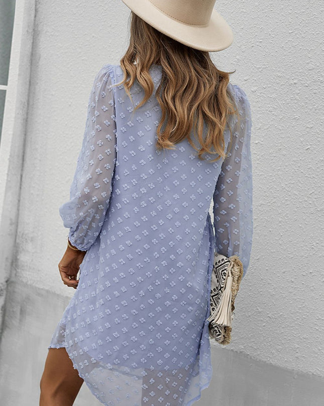Swiss Dot V-Neck Long Sleeve Dress