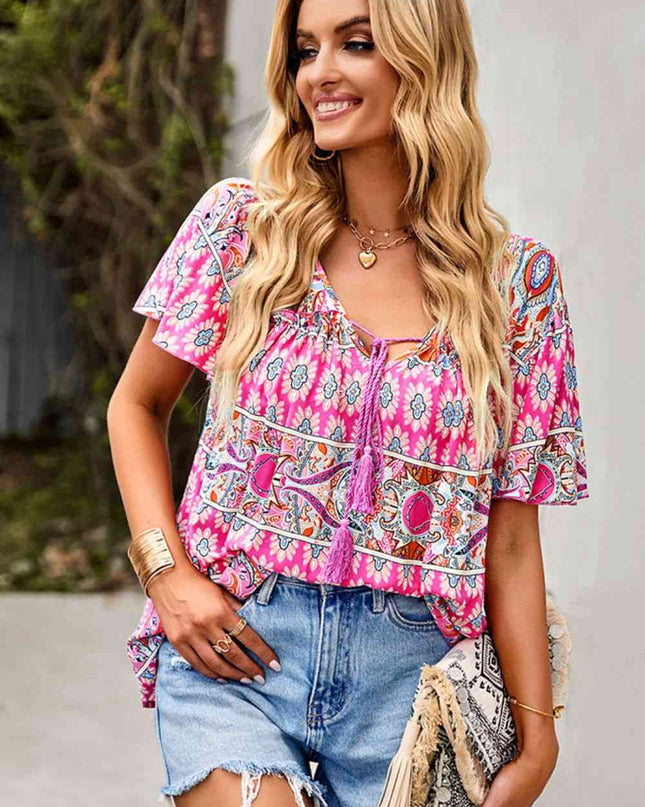 Bohemian Tied Flutter Sleeve Blouse