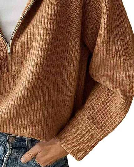 HaIf Zip Long Sleeve Knit Top