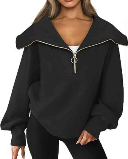 Half-Zip Lantern Sleeve Top