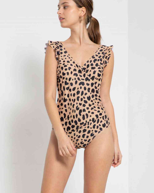 Marina West Swim Full Size Float On Ruffle Faux Wrap One-Piece in Leopard