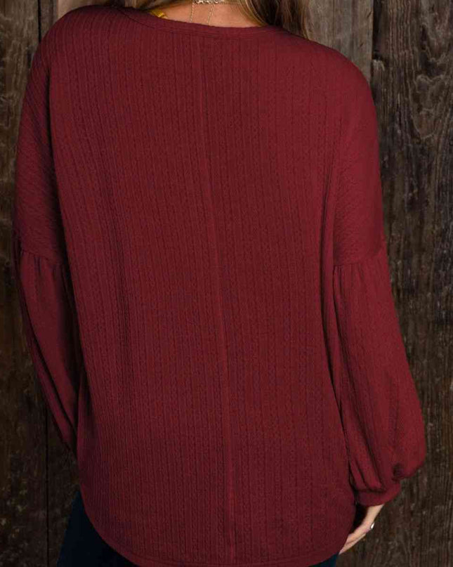 Round Neck Long Sleeve Ruched Blouse