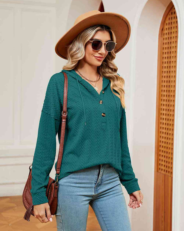 Half-Button Dropped Shoulder Hoodie
