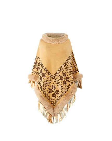 Fringe Geometric Cape Sleeve Poncho