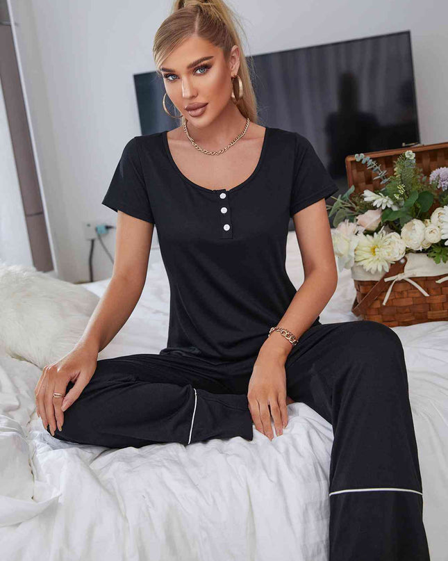 Scoop Neck Top and Elastic Waist Pants Lounge Set