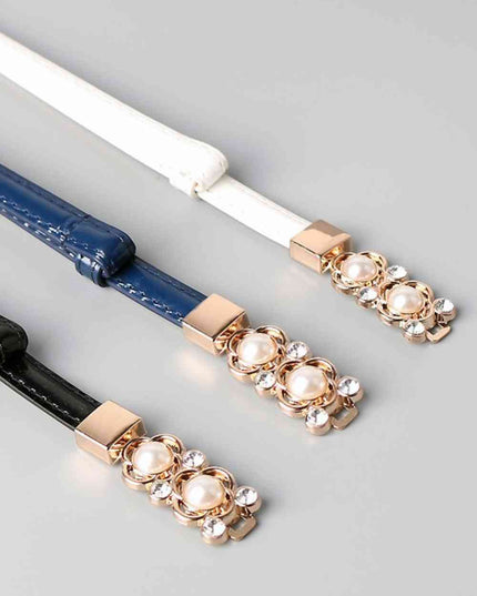 Rhinestone Flower Adjustable PU Leather Belt